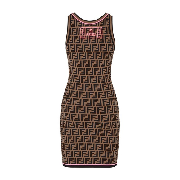New Fendi Ff Logo Knit Dress With Pink 